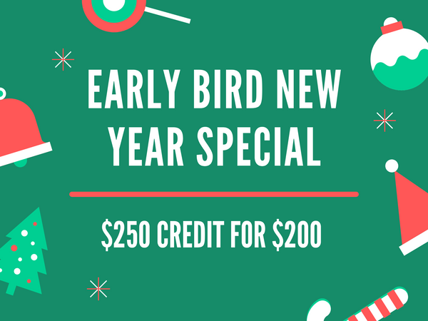 Early Bird New Year Special! $250 Credit for $200